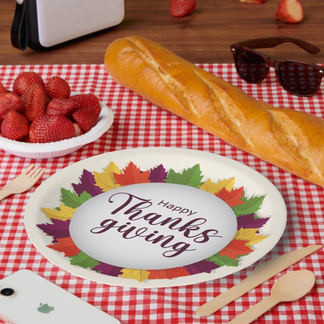 Happy Thanksgiving Tag Herbst Blätter Rahmen Pappteller (Picknick)