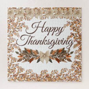 „Happy Thanksgiving“ Taupe-Blätter Herbst-Puzzle Puzzle
