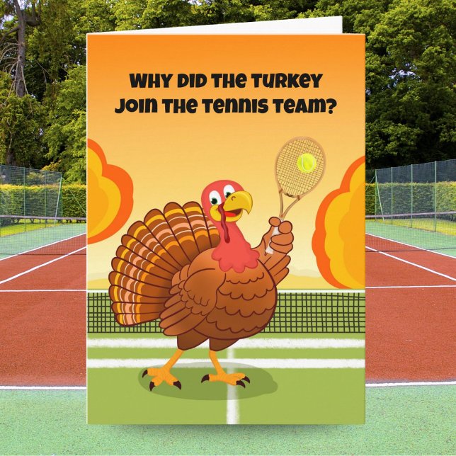 Happy Thanksgiving Tennis Turkey Riddle Karte (Von Creator hochgeladen)