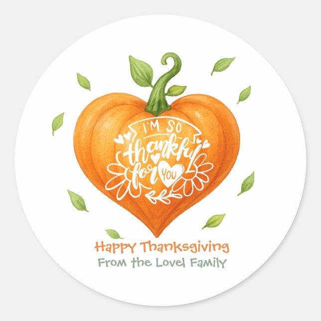 Happy Thanksgiving Thankful Heart Pumpkin  Runder Aufkleber (Vorderseite)