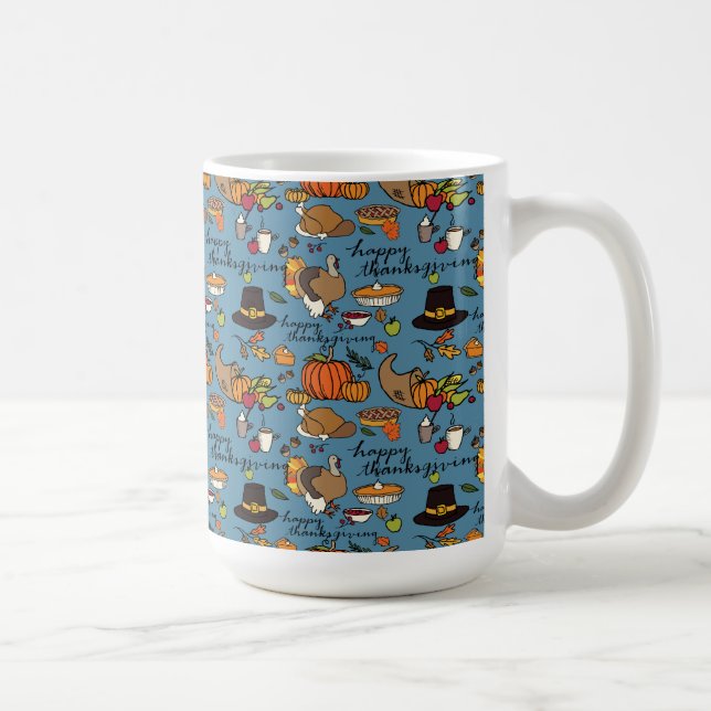 Happy Thanksgiving Themed Tasse Blue Background (Rechts)