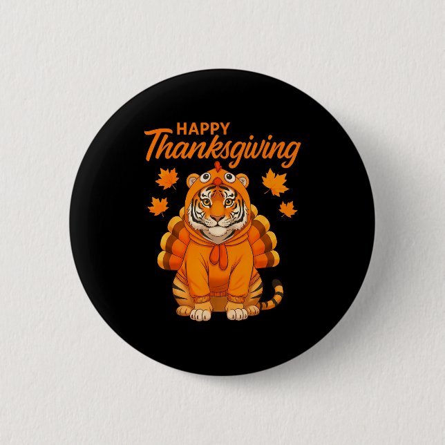 Happy Thanksgiving Tiger Women Boys Girls Kids Out Button (Vorderseite)