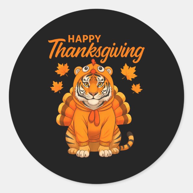 Happy Thanksgiving Tiger Women Boys Girls Kids Out Runder Aufkleber (Vorderseite)