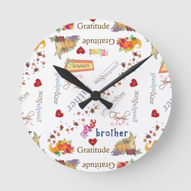 Happy Thanksgiving Time Clock Runde Wanduhr (Vorderseite)