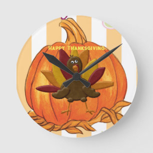 Happy Thanksgiving Time Clock Runde Wanduhr