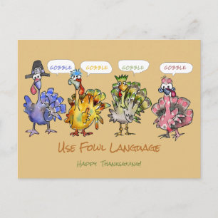Happy Thanksgiving Trukeys Fowl Language Feiertagspostkarte