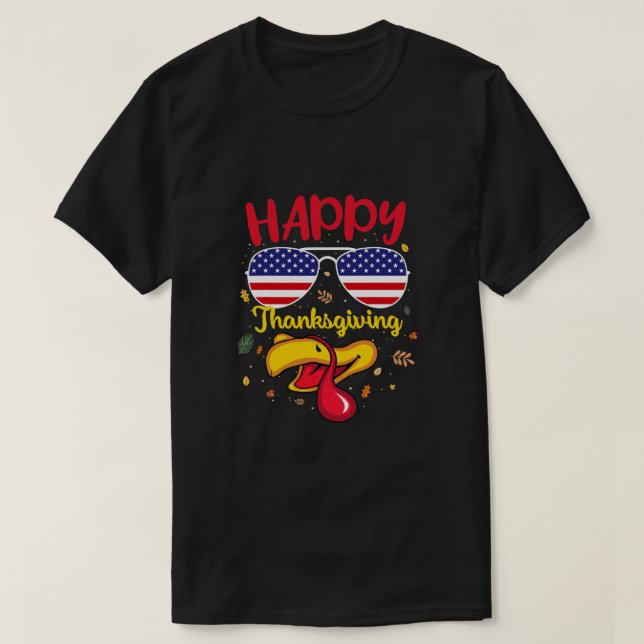 Happy Thanksgiving Türkei Gesicht US Flag Danke T-Shirt (Design vorne)