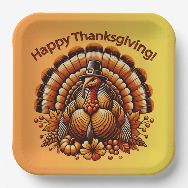 Happy Thanksgiving Türkei Pappteller (Vorderseite)