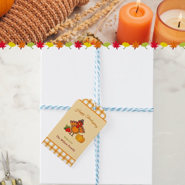 Happy Thanksgiving Türkei Pumpkin Yellow Orange Geschenkanhänger (Von Creator hochgeladen)