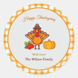 Happy Thanksgiving Türkei Pumpkin Yellow Orange Runder Aufkleber