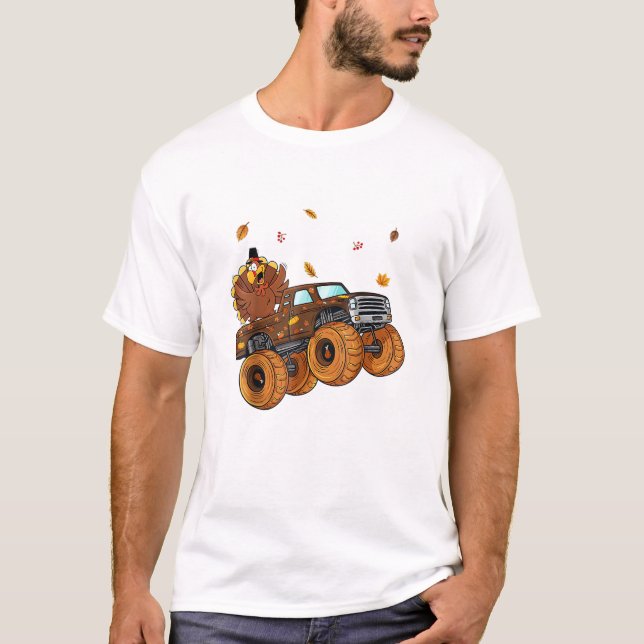 Happy Thanksgiving Türkei Riding Monster Truck Boy T-Shirt (Vorderseite)