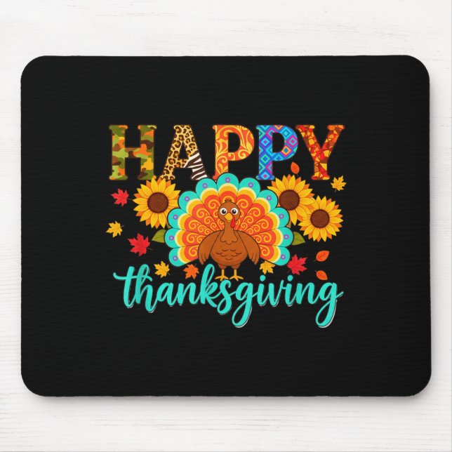 Happy Thanksgiving Turkey &amp; Sunflower, Thanksg Mousepad (Vorne)