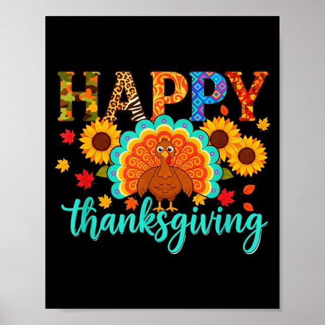 Happy Thanksgiving Turkey &amp; Sunflower, Thanksg Poster (Vorne)