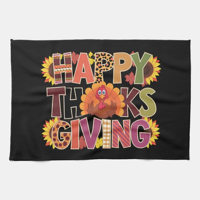 Happy Thanksgiving Turkey Funny Pumpkin Jahreszeit Geschirrtuch (Horizontal)