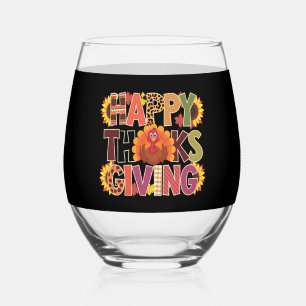 Happy Thanksgiving Turkey Funny Pumpkin Jahreszeit Weinglas Ohne Stiel