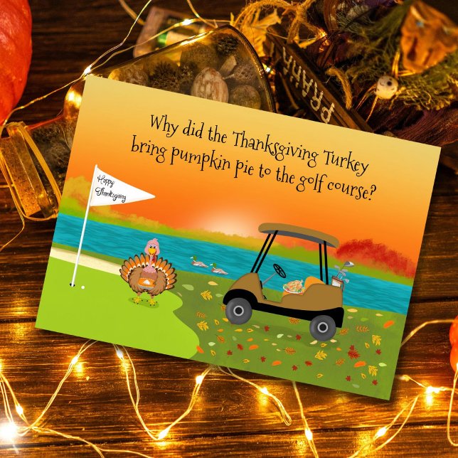 Happy Thanksgiving Turkey on Golf Course With Pie  Karte (Von Creator hochgeladen)