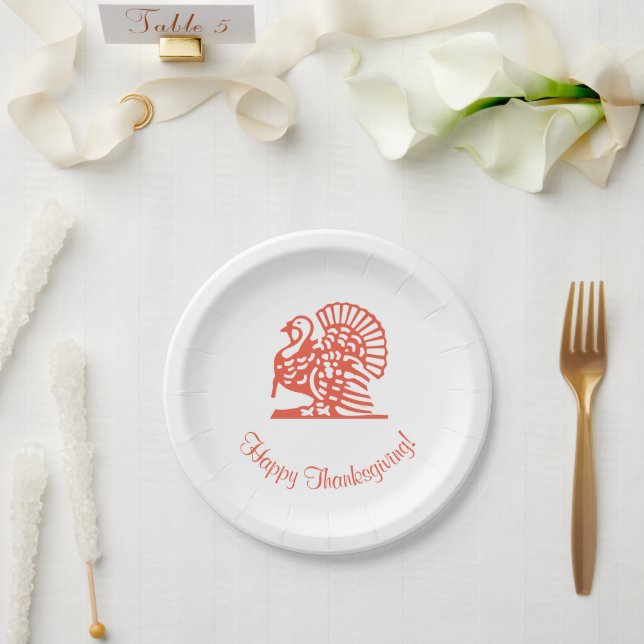 Happy Thanksgiving Turkey Orange Paper Plate Pappteller (Hochzeit)
