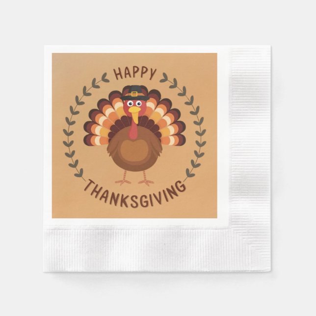 Happy Thanksgiving Turkey Paper Napkin Serviette (Vorderseite)