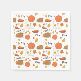 Happy Thanksgiving Turkey & Pumpkin Pie Serviette