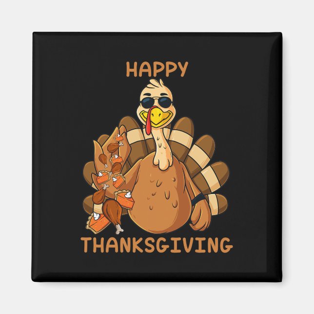 Happy Thanksgiving Turkey Throwing Food Fun Boys K Magnet (Vorne)