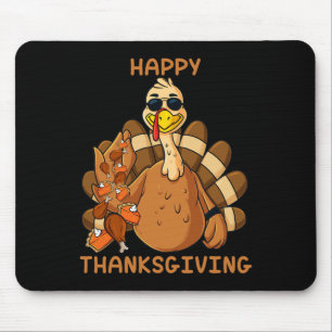 Happy Thanksgiving Turkey Throwing Food Fun Boys K Mousepad
