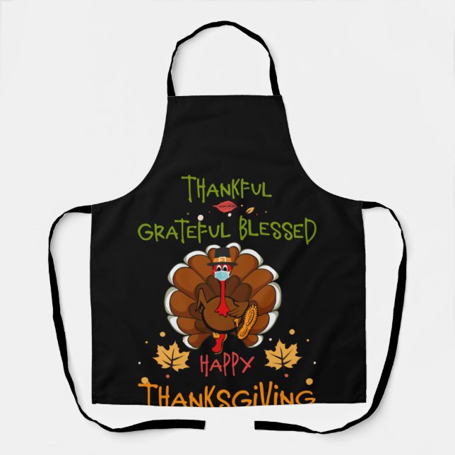 Happy thanksgiving Turkey With A Mask Thankful Schürze (Vorderseite)