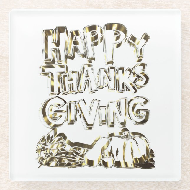 Happy Thanksgiving Typografie Gold Harvest Pumpkin Glasuntersetzer (Vorderseite)