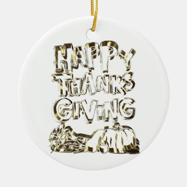 Happy Thanksgiving Typografie Gold Harvest Pumpkin Keramik Ornament (Vorne)