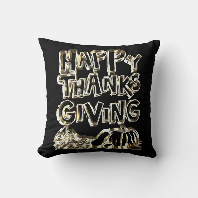 Happy Thanksgiving Typografie Gold Harvest Pumpkin Kissen (Vorderseite)