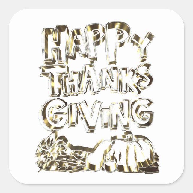 Happy Thanksgiving Typografie Gold Harvest Pumpkin Quadratischer Aufkleber (Vorderseite)