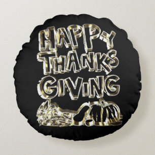 Happy Thanksgiving Typografie Gold Harvest Pumpkin Rundes Kissen