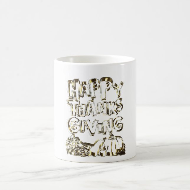 Happy Thanksgiving Typografie Gold Harvest Pumpkin Tasse (Mittel)