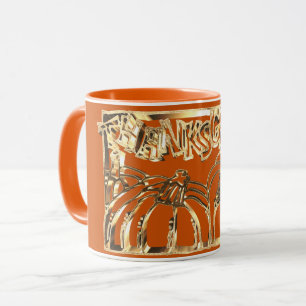 Happy Thanksgiving Typografie Gold Orange Pumpkins Tasse