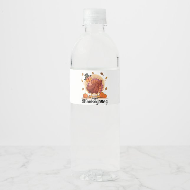 Happy Thanksgiving Typografie Wasser Flasche Etike Wasserflaschenetikett (Vorderseite)