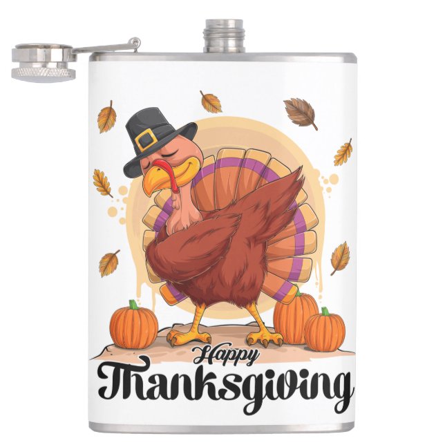 Happy Thanksgiving Typografy Flask Flachmann (Geöffnet)