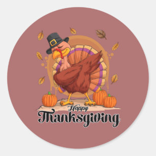 Happy Thanksgiving Typografy Round Sticker
