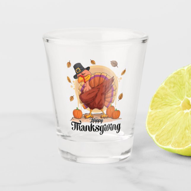 Happy Thanksgiving Typografy Shot Glass Schnapsglas (Vorderseite)