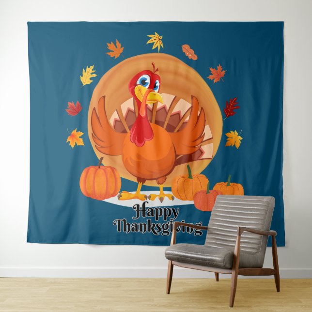 Happy Thanksgiving Typografy Tapestry Wandteppich (Beispiel (Horizontal))