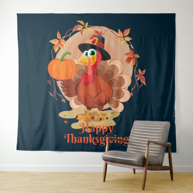 Happy Thanksgiving Typografy Tapestry Wandteppich (Beispiel (Horizontal))
