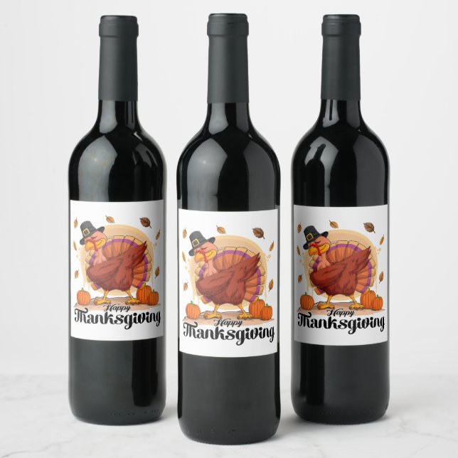 Happy Thanksgiving Typografy Weinlabel Weinetikett (Flaschen)