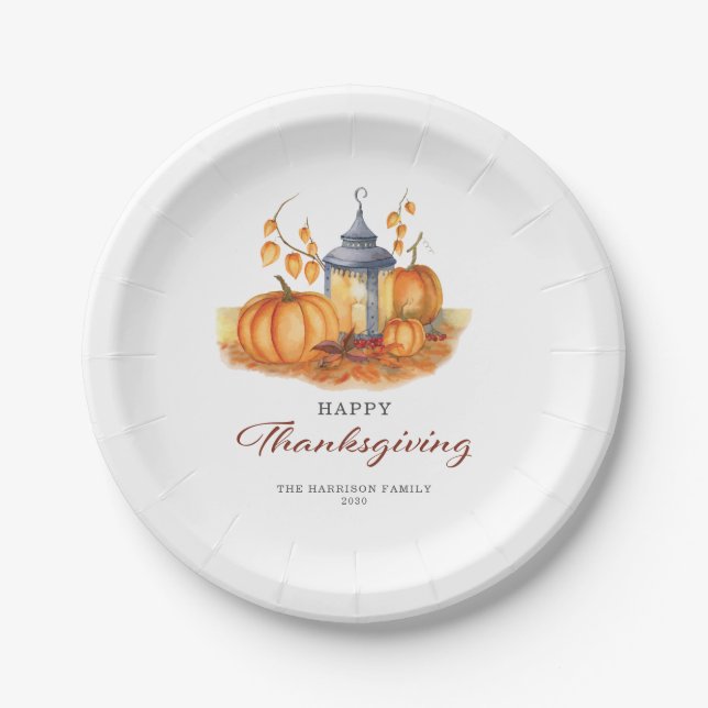Happy Thanksgiving Vintag Pumpkin Pappteller (Vorderseite)