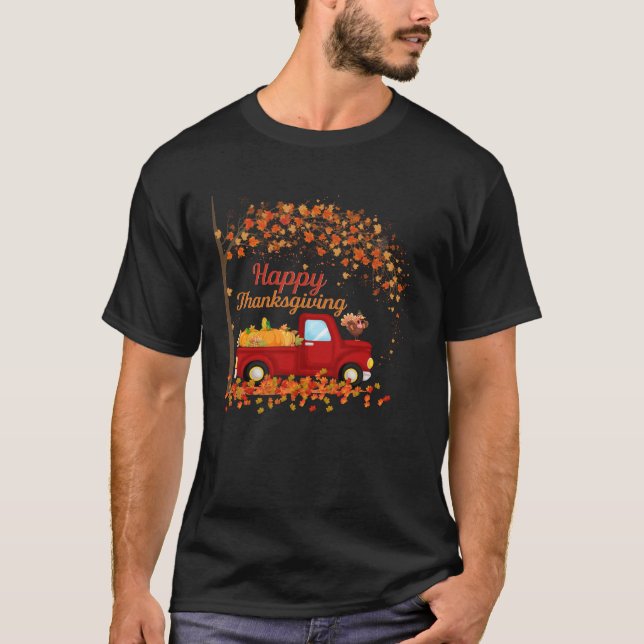 Happy Thanksgiving Vintag Red Truck T-Shirt (Vorderseite)