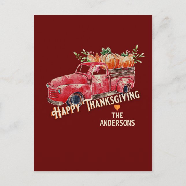 Happy Thanksgiving Vintagen Pumpkin Truck Postkarte (Vorderseite)