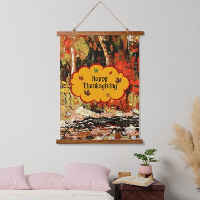 Happy Thanksgiving Wandteppich Mit Holzrahmen (Schlafzimmer)