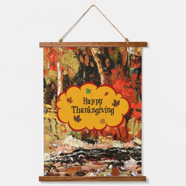 Happy Thanksgiving Wandteppich Mit Holzrahmen (Vorderseite)