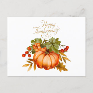 Happy Thanksgiving Wassercolor Pumpkin und Berries Postkarte