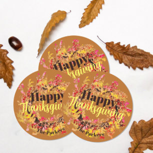 Happy Thanksgiving Watercolor Herbstlaubs Wreath Runder Aufkleber