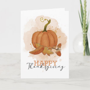 Happy Thanksgiving Watercolor Pumpkin Blätter Karte