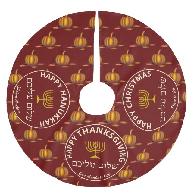 Happy Thanksgiving Weihnachten Hanukkah MULTI Cust Polyester Weihnachtsbaumdecke (Vorderseite)