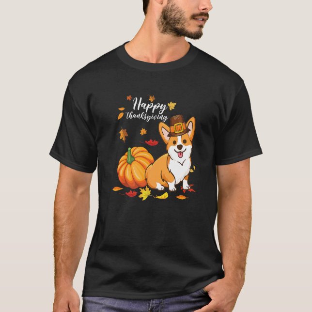 Happy Thanksgiving Welsh Corgi Autumn Fall Thanksg T-Shirt (Vorderseite)